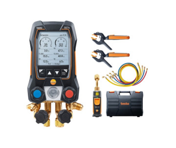 testo 557s Комплект 2 с заправочными шлангами - Умный цифровой манометрический коллектор, смарт-зонды вакуума и температуры и набор из четырёх заправочных шлангов